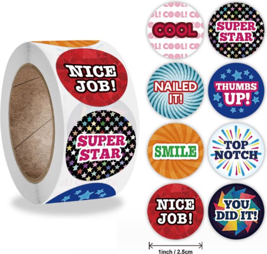 500 stickers op rol - beloningsstickers - stickerrol onderwijs ...