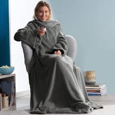 Luxe Tv-deken met Mouwen en Voettas - Zachte Knuffeldeken van Microvezel - 150 x 180 cm - Grijs - Vlekkenbestendig - Polyester