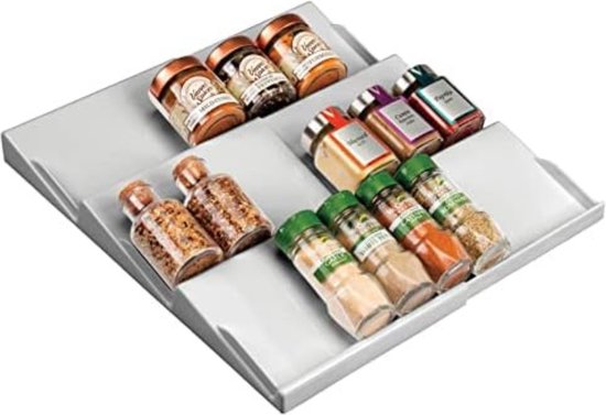 Relaxdays 2 x kruidenrek voor lade, bamboe, H x B x D: 5 x 20 x 38 cm, 3 niveaus, lade-inzet specerijen, kruidenhouder, naturel