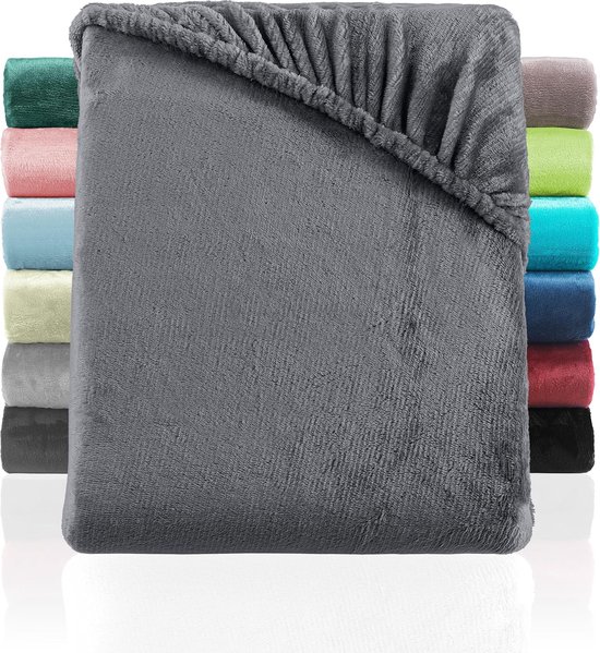 Hoeslaken Cashmere Touch, vergelijkbaar met nicky, teddy, coral fleece, hoeslaken 180 x 200 tot 200 x 200 cm, antraciet