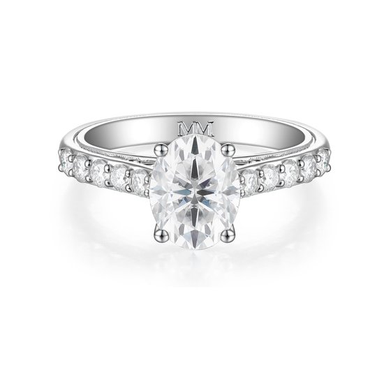 Fiorenza - Ring moissanite intemporelle en Platinum avec bande pavée et détail de galerie - 0,5 carat