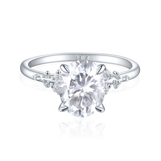 Ovaline - Platinum Ovaal Moissanite Ring met Minimalistische Zijstenen - 2.1 karaat