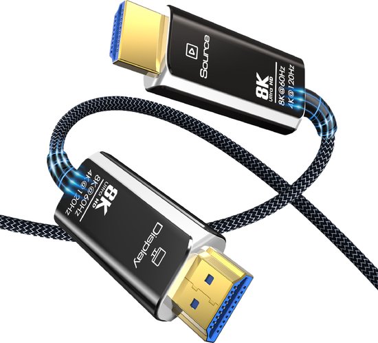 MMOBIEL HDMI 8K Glasvezelkabel 15m - 48Gbps Ultra Hoge Snelheid - 8K@60Hz, 4K@120Hz, Dynamic HDR, ARC/eARC, HDMI 2.1, HDCP 2.2/2.3 - Compatibel met PS5/4, Xbox One, Laptop, Blu-ray, TV etc. - Zwart