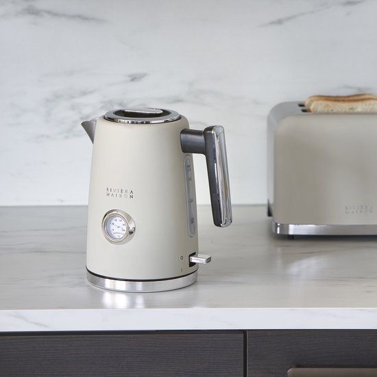 riviera&bar Waterkoker Roestvrij staal 1,8L - Elektrische Waterkoker 2200W, Temperatuurselectie 40-100°C - LCD-scherm, Water- en Theemodi, Oververhittingsbeveiliging - Grijs Blauw