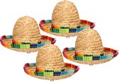 Guirca Mexicaanse mini Sombrero hoedje diadeem - 4x - carnaval/verkleed accessoires - multi kleuren - stro