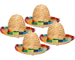 Guirca Mexicaanse mini Sombrero hoedje diadeem - 4x - carnaval/verkleed accessoires - multi kleuren - stro