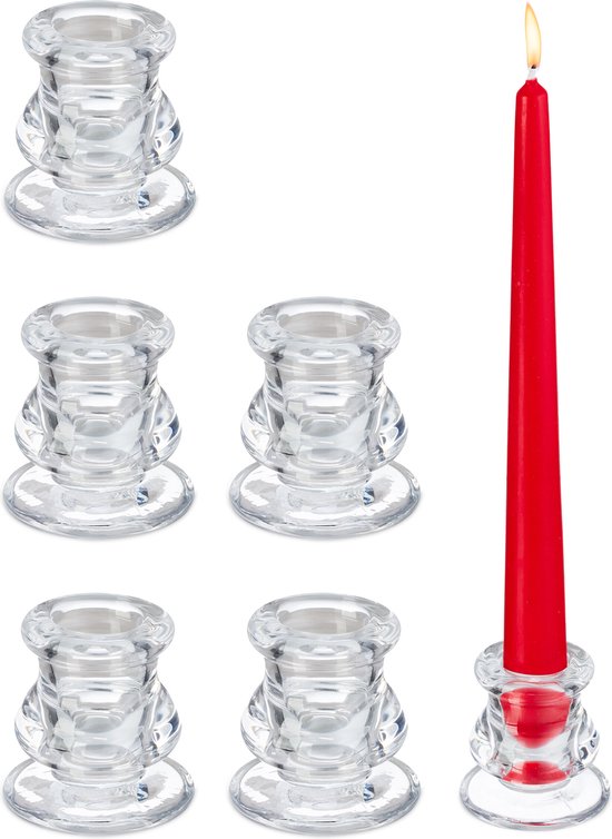 Bougeoirs en verre Relaxdays - lot de 6 - bougeoir pour bougies de dîner - rond