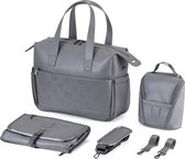 Brisby Vegan Leather Diaper Bag SET Grijs avec sac isotherme et matelas à langer