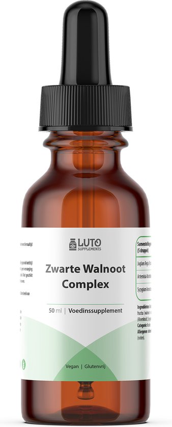 Walnoot Complex Druppels - Black Walnut Complex Liquid - Vegan - Juglans Regia, Artemisia Absinthium & Syzygium Aromaticum - 50ml= 1500 Druppels= 100 Doseringen - Luto Supplements