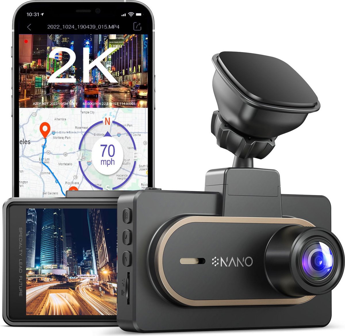 Nanocam M27 32gb dashcam voor auto - 2K QuadHD video - Wifi - GPS - 32gb SD - Super compact - 150 graden kijkhoek - Nachtzicht - Parkeermodus - 3.0 inch IPS LCD - 2023 model - dashcam voor auto met optionele achter camera