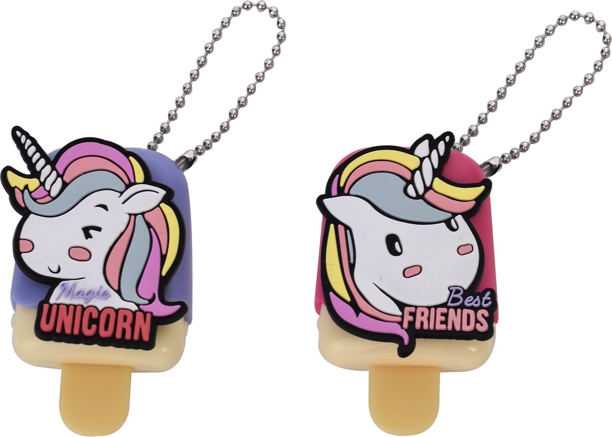 Unicorn Kinderen Lipbalsem - Vegan - Set van 2 - Aardbei en Kokosnoot Smaak - Inclusief Schattige Hanger