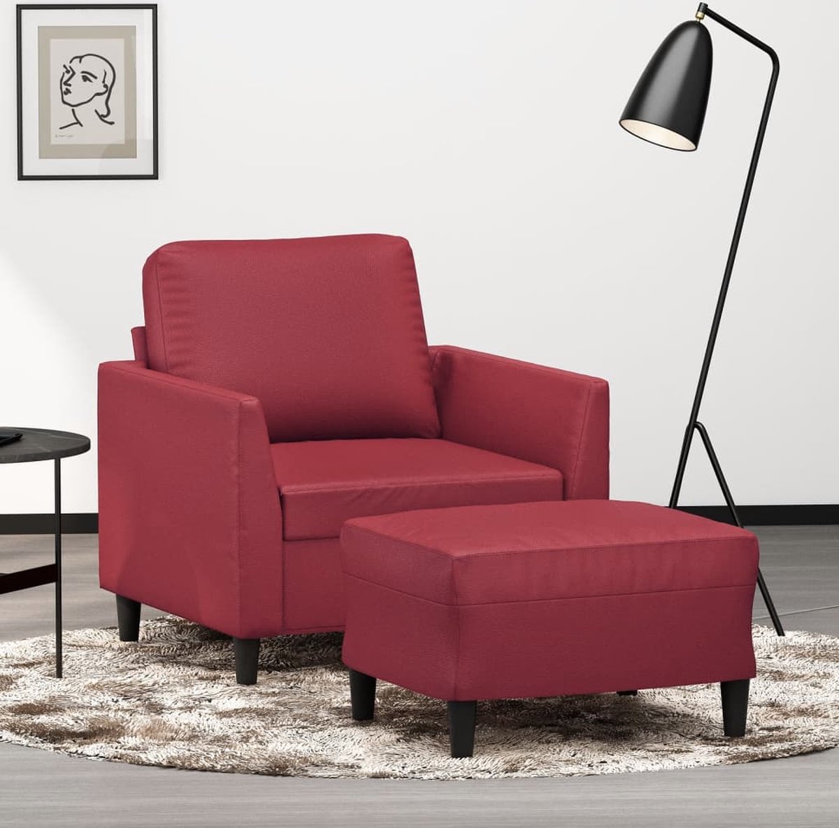 vidaXL Fauteuil - met - voetenbank - 60 - cm - kunstleer - wijnrood
