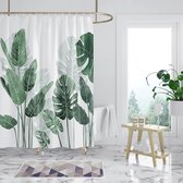 Rideau de douche 180 x 200 cm, anti-moisissure, feuilles vertes, plantes, hydrofuge, rideau de bain en polyester, lavable, avec 12 anneaux de rideau de douche