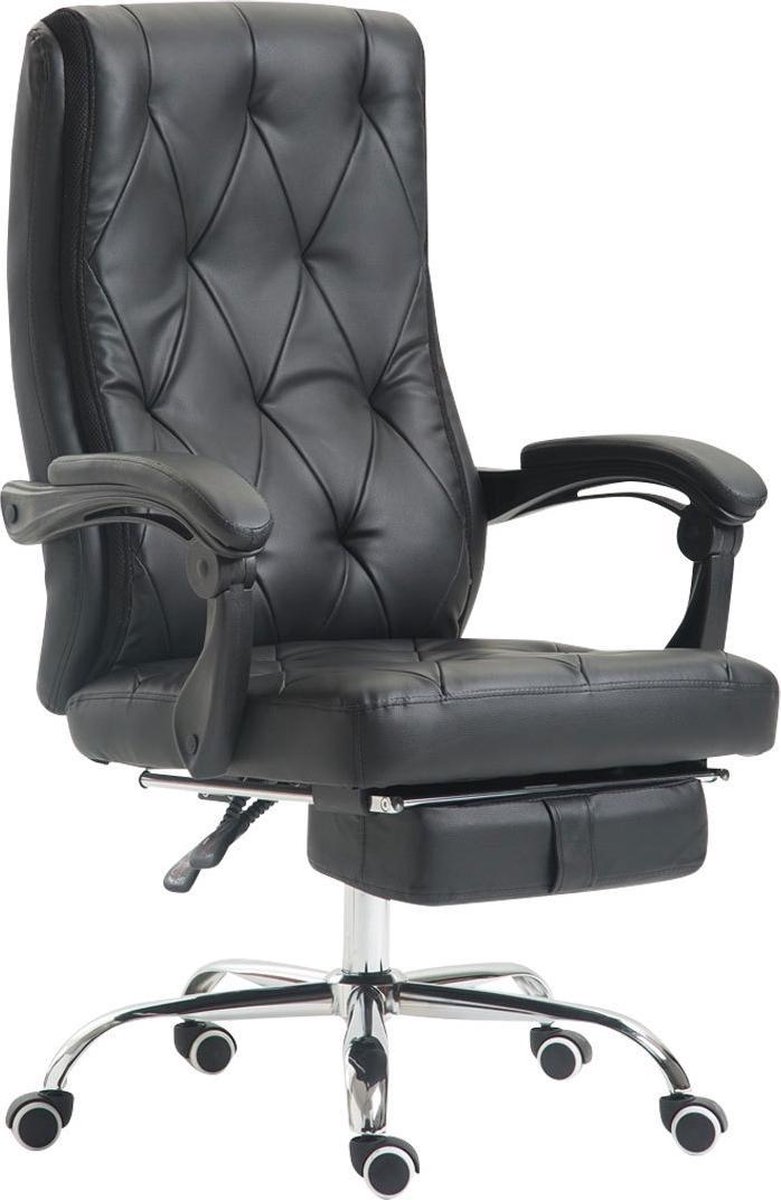 CLP Bureaustoel GEAR, directiestoel, managerstoel, kantoorstoel, in hoogte verstelbare bureaustoel met uitschuifbare voetsteun, Ergonomische draaistoel, verkrijgbaar in verschillende kleuren, bekleding van kunstleer zwart