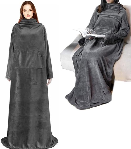 Couverture TV avec manches et pieds 170 x 200 cm, cadeaux pour femmes, cadeaux pour hommes, couverture douillette avec manches, couverture moelleuse pour tout le corps, couverture à porter, couverture à manches pour adultes, couverture à porter