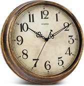 Horloge murale – Horloge murale vintage alimentée par batterie de 30,5 cm – Rétro silencieuse sans tic-tac – Décoration pour salon, maison, cuisine, école, bureau (bronze)