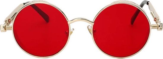Steil meesteres Voetzool KIMU zonnebril rode glazen steampunk - goud rond montuur vintage bril |  bol.com