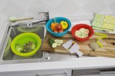 Groenteschaaf van kunststof met scherp metalen mes, voor parmesan, komkommers, wortelen, aardappelen, enz.,circa 18,5 x 10,5 x 3 cm, wit/groen