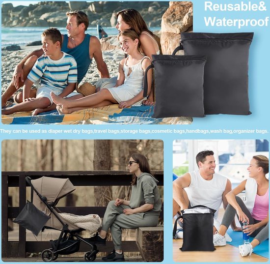 AOOSA 2 Stuks Wet Bags, Waterdicht Waszak met Handvat & Rits,Herbruikbare Stoffen Luier Natte Zak,Natte Dry Bag voor Natte Zwemkleding, Sportschool, Strand(Groen & Oranje