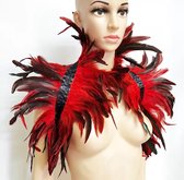Elegante veren Lingerie - Harnas - rood met zwart - bh - sexy - borsten - open rug - festival - feest - unisex