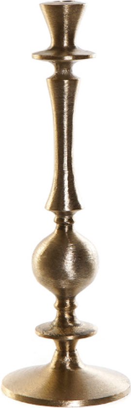 Luxe kaarsenhouder/kandelaar klassiek goud metaal 12 x 12 x 28 cm - Kandelaars voor dinerkaarsen