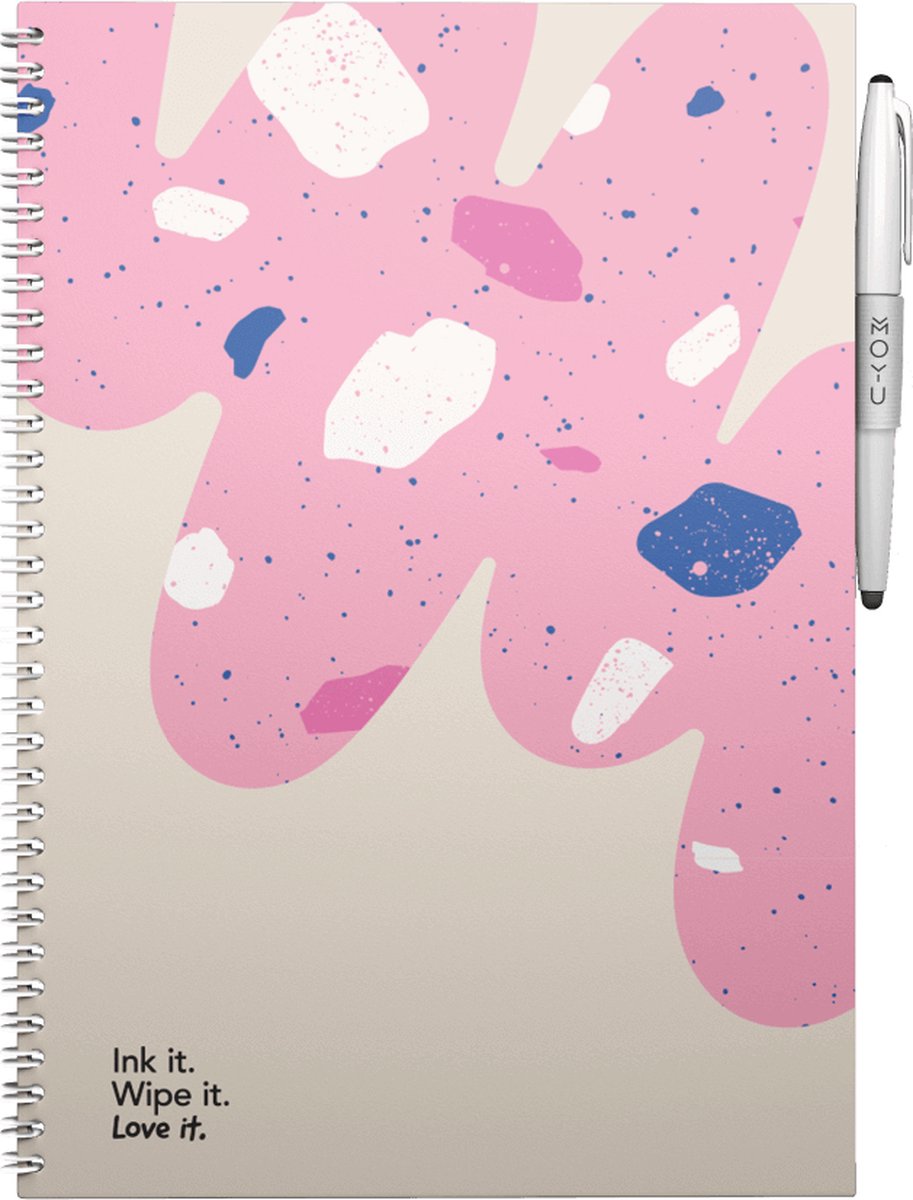 MOYU - Flamingo Desert - Uitwisbaar Notitieboek A4 Hardcover - Multifunctionele pagina’s - Inclusief uitwisbare pen, houder en wisdoekje
