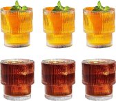 Geribbelde glazenset met glazen rietje, drinkglazen, origami-stijl, glazen bekers, rible vintage glaswerk, 4-delige 310 ml longdrinkglazenset, glazen set ideaal voor cocktails (longdrinkglazen 6 set)