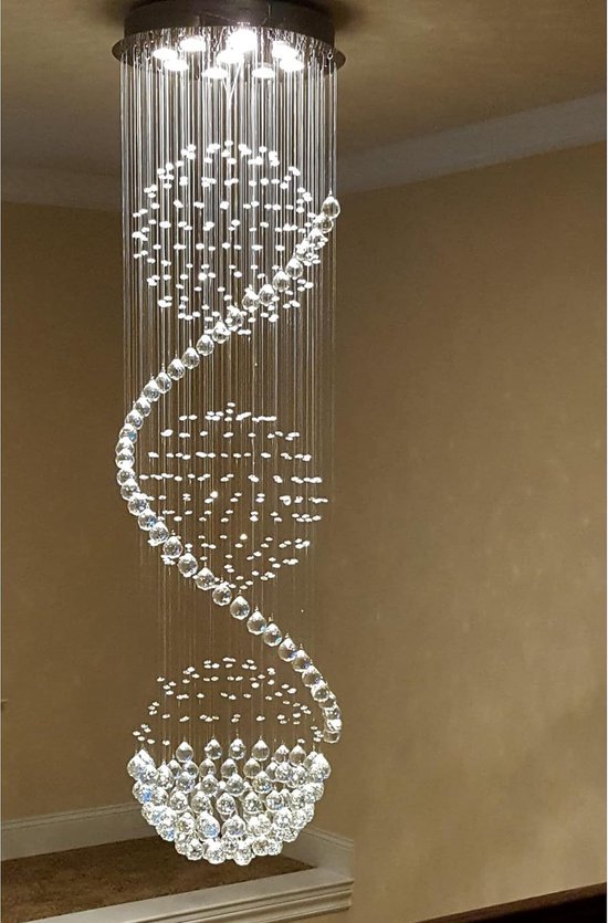 Luxe Kroonluchter - Met Kristallen - Ø50 cm - Plafondlamp Led - Hanglamp - Rond - ‎50 x 50 x 180 cm - Voor Woonkamer, Eetkamer, Entree, Restaurant