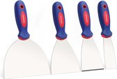 Spatule de peinture professionnelle, spatule, set en acier inoxydable avec manche en plastique, outils de peinture, couteau à mastic professionnel, 38 mm, 75 mm, 100 mm, 150 mm, 4 pièces, avec 1 x stable avec
