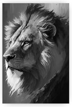 Leeuw canvas schilderij 50x70 cm - Leeuw canvas zwart wit - Kinderkamer leeuw - Muurdecoratie dieren - Leeuw - Schilderij zwart wit - Wanddecoratie leeuw