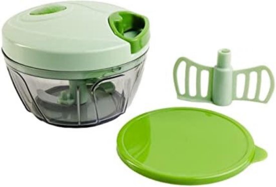 wenco Premium hakmolen, 900 ml inhoud, handmatige groentesnijder met schenktuit, 12,5 x 12,5 x 13,5 cm, kunststof/roestvrij staal, grijs, groen, transparant