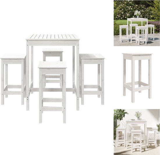 Ensemble de bar de jardin 5 pièces en pin massif blanc The Living Store - Ensemble de bar en bois - Ensemble de jardin - Table de bar - Tabourets de bar - Bois de pin