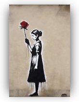 Vrouw met roos 50x70 cm - Banksy art canvas - Banksy schilderijen - Vrouw schilderij - Schilderij roos - Bloemen - Mensen - Woonkamer schilderijen - Decoratie woning
