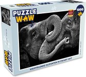 Puzzel Knuffelende olifanten in zwart-wit - Legpuzzel - Puzzel 1000 stukjes volwassenen