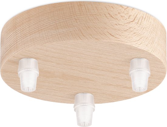 Home Sweet Home - Moderne Plafondkap - Natural - 12*12*5 cm - Rond - 3 Aansluitpunt - Plafondkap voor hanglamp - Wood en Plastic - Voor keuken en woonkamer hanglampen - Geschikt voor hangverlichting