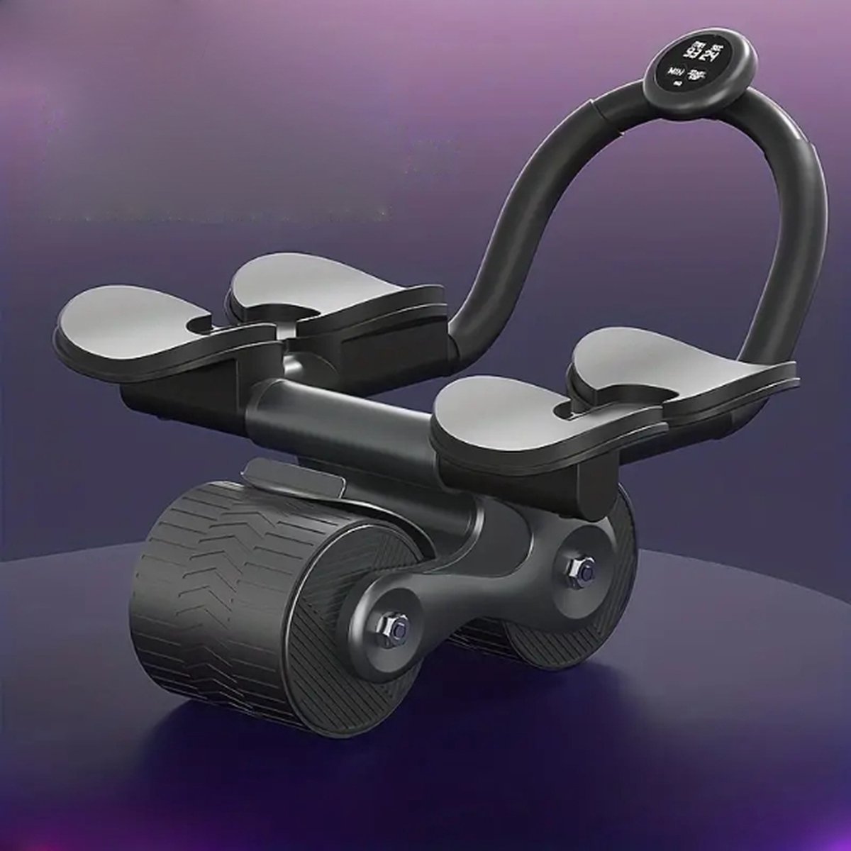 Ab roller met display, telefoonhouder en trainingsmat - buikspiertrainers - weerstand - buikspierwielen - ondersteuning - zwart