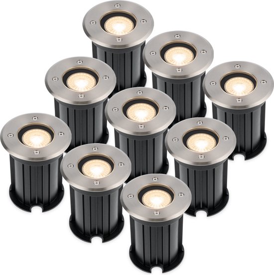 HOFTRONIC™ 9x Maisy dimbare LED grondspot - Rond - RVS - 2700K warm wit - 5 Watt - IP67 straal waterdicht - 3 jaar garantie Grondspot buiten 230V