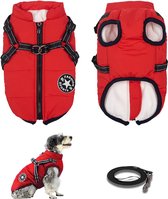 Geweo Hondenjasjes voor Hondjes - Dog Jacket - Met aanlijn ringKleine Hond -Waterafstotend - Gevoerd met rits - Warme hondenjas - Maat M - Rood - Trektouw 1.5 M