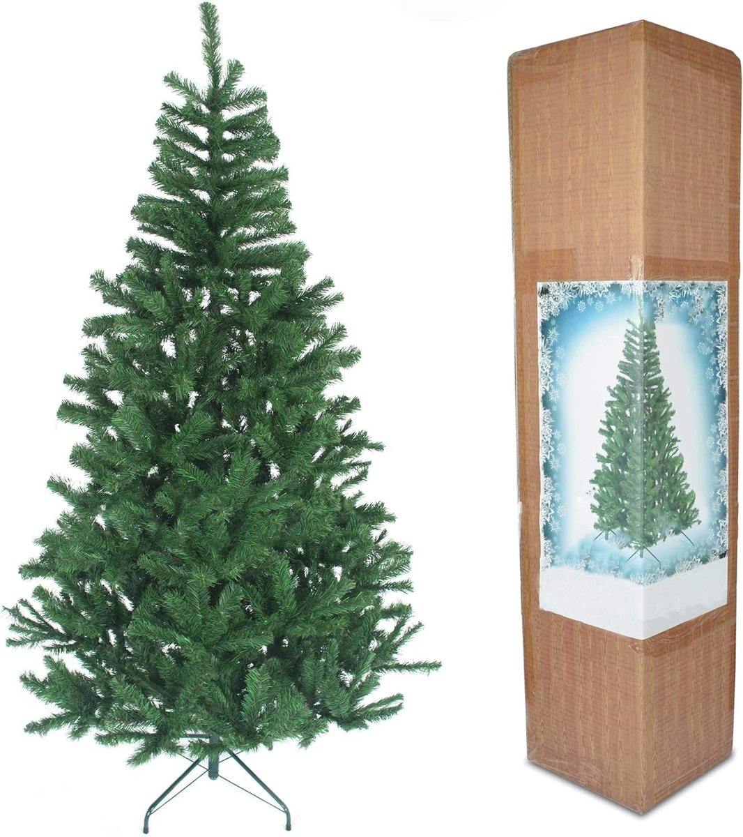 Alaskaanse dennen zwart/groen/witte kerst, vol ogende kunstboom met metalen standaard voor kerstdecor in huis, PVC, 180 cm