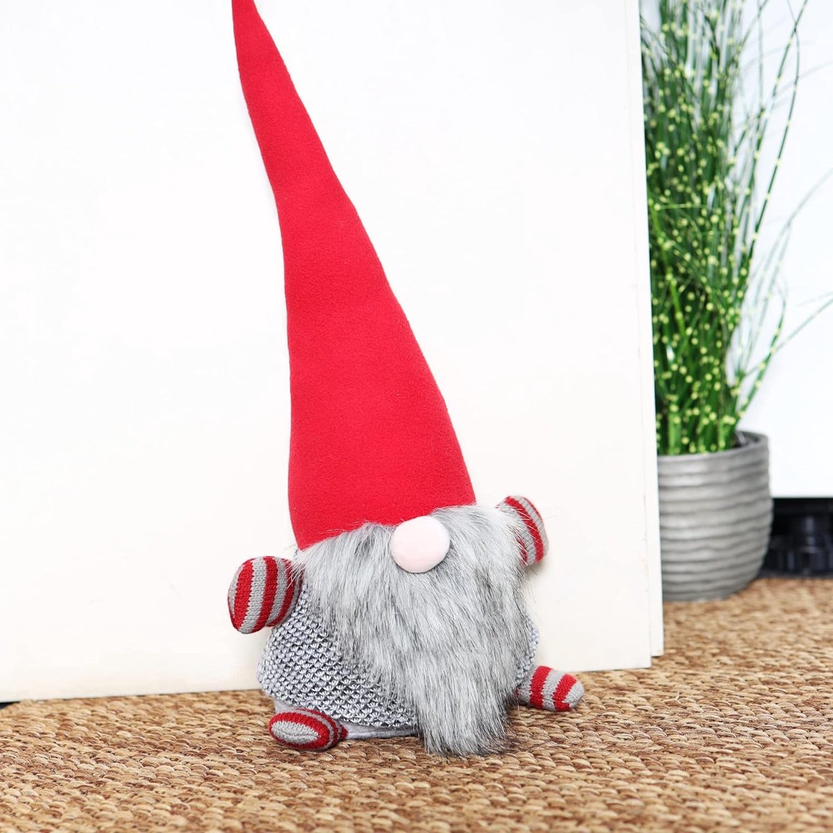 Deurstopper, 1,4 kg deurhouder in kerstkabouterdesign, boekensteunen in Scandinavisch design - kabouterfiguur voor verzamelaars (Gnome - rode muts en grijze baard)