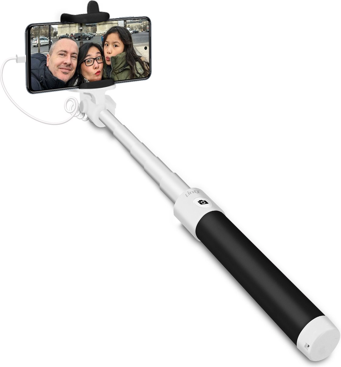 Bedrade Selfie Stick USB-C Connector Uitschuifbare LinQ Ontspanknop - Zwart