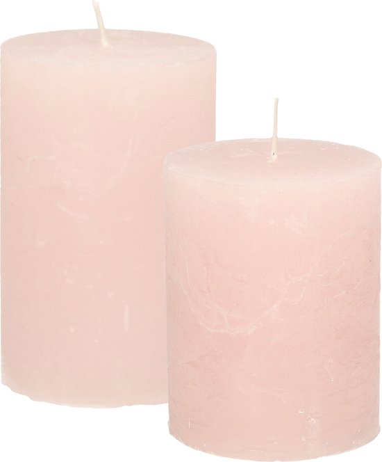 Stompkaarsen/cilinderkaarsen set - 2x - licht roze - rustiek model