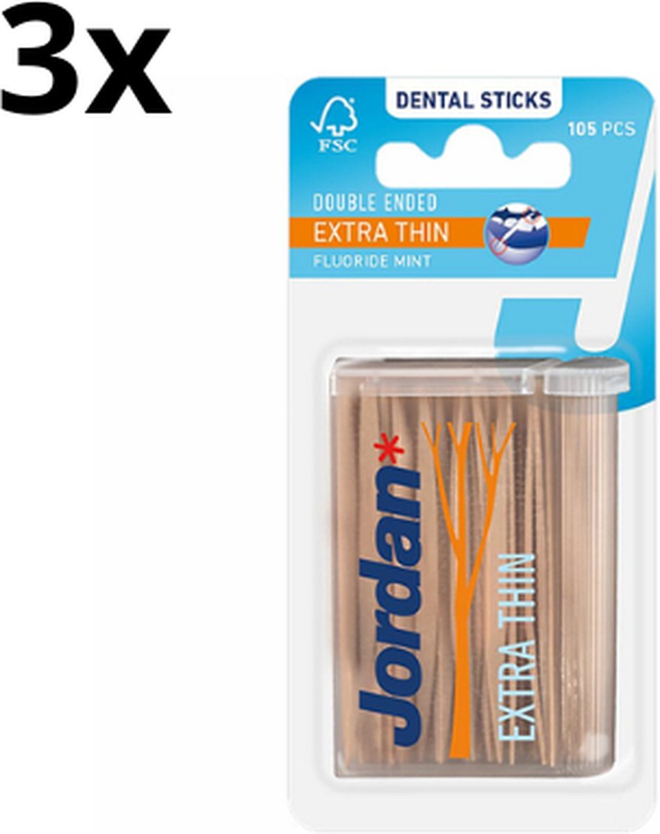 Jordan Extra dun - 3x 105 st - Tandenstoker - Voordeelverpakking - Jordan
