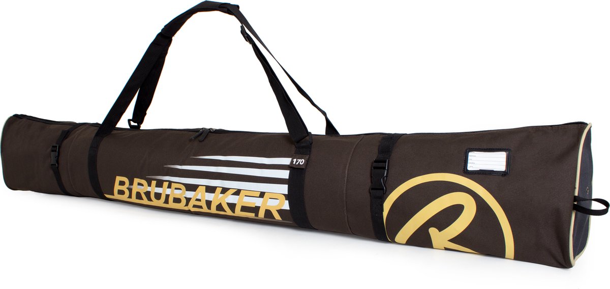 BRUBAKER Carver Champion - Skitas - Voor 1 paar Ski's & Stokken - Gevoerd - Zware Kwaliteit - Scheurvast - Skihoes - Verstelbare draag/schouderbanden- 170 cm - Bruin/Beige
