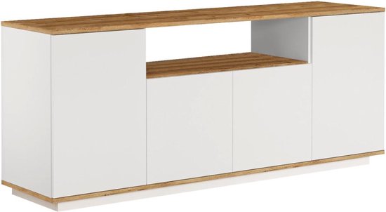 Buffetkast met 4 deuren en 1 plank - Licht naturel en wit - LOTULA L 180 cm x H 75 cm x D 44.5 cm