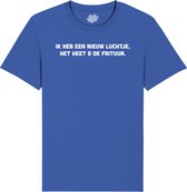 O de Frituur - Frituur Snack Outfit - Grappige Eten En Snoep Spreuken en Teksten Cadeau - Dames / Heren / Unisex Kleding - Unisex T-Shirt - Royal Blauw - Maat XL