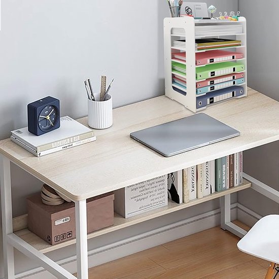 Organiseur Vertical Bac à Courrier 7 Niveaux - Organisateur Documents A4, Rangement Bureau école, Design WPC Beige Organisateur Bureau