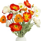 Pakket van 6 kunstbloemen Klaprozen Kunstmatige Klaprozen Zijden Bloemen 59 cm in bulk voor bruiloftsbloemstukken Binnen Buiten Thuis Keuken Tuin Feestdecoratie (Rood en Wit)