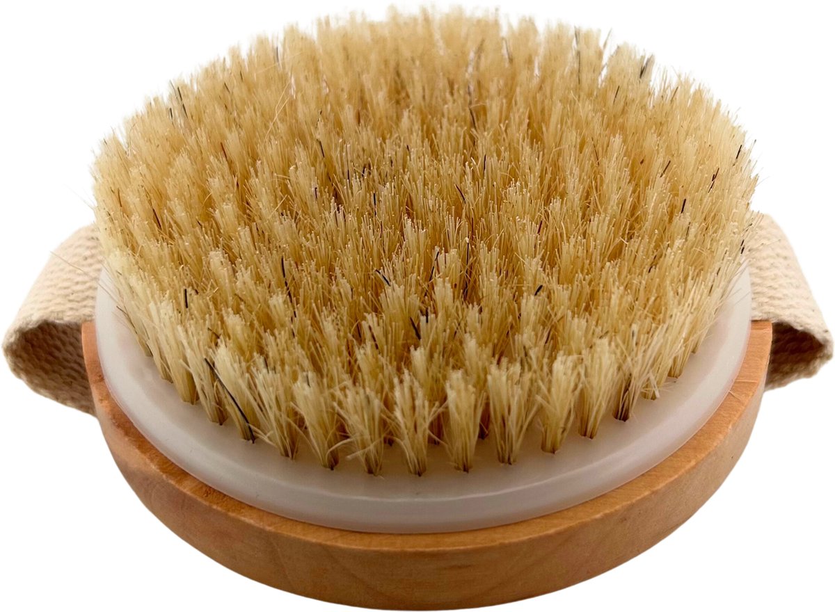 Dry Brushing - Droog Borstel - Anti Cellulitis Brush - Lichaamsborstel - Dry Brush - Borstel Met Natuurlijke Haren - Rond - Stimuleert Bloedsomloop