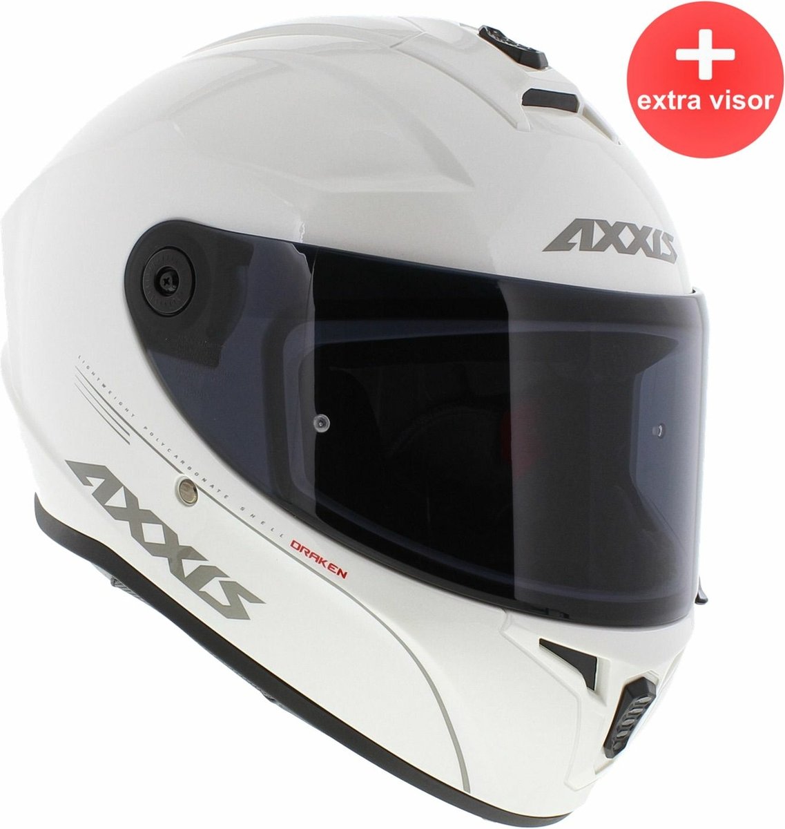 Axxis Draken S integraal helm solid glans parel wit XXL + extra (donker) vizier in de doos!